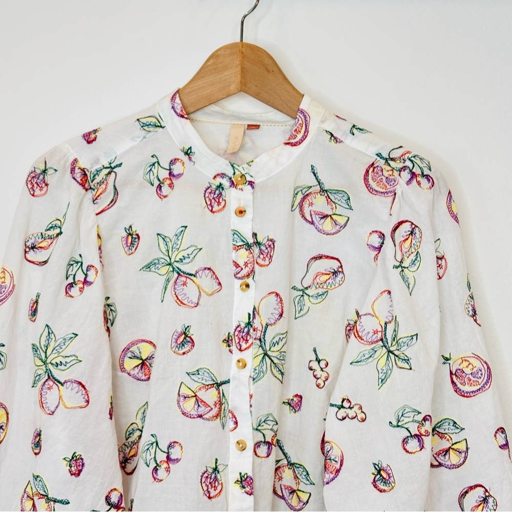 Anthropologie Pilcro Bella Fruit Embroidered Blouse Size XL White Boho - Picture 4 of 11